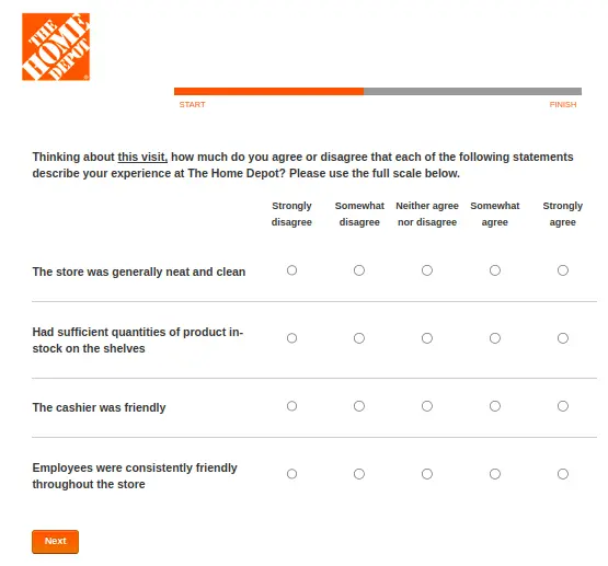 Home Depot Survey Questions